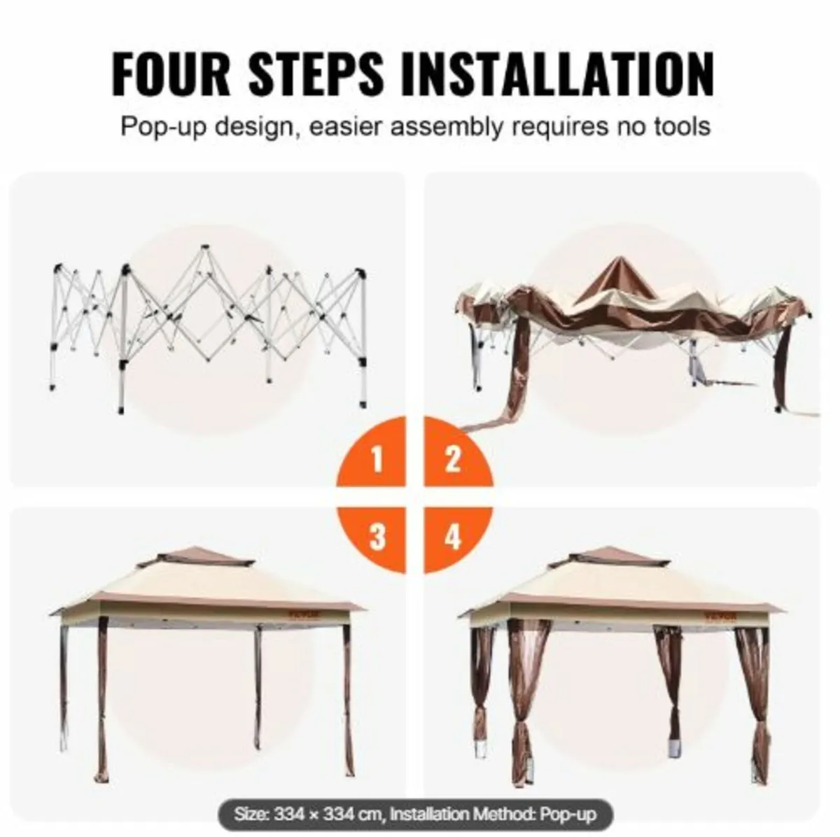 Patio Gazebo, 11 x 11 FT Pop up Gazebo for 8-10 - Image 3