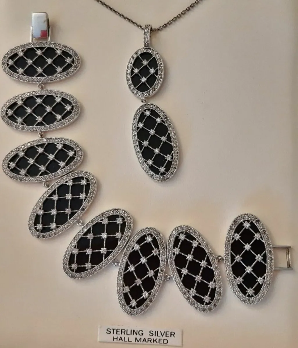 Silver and Black Pendant and Bracelet - Image 2