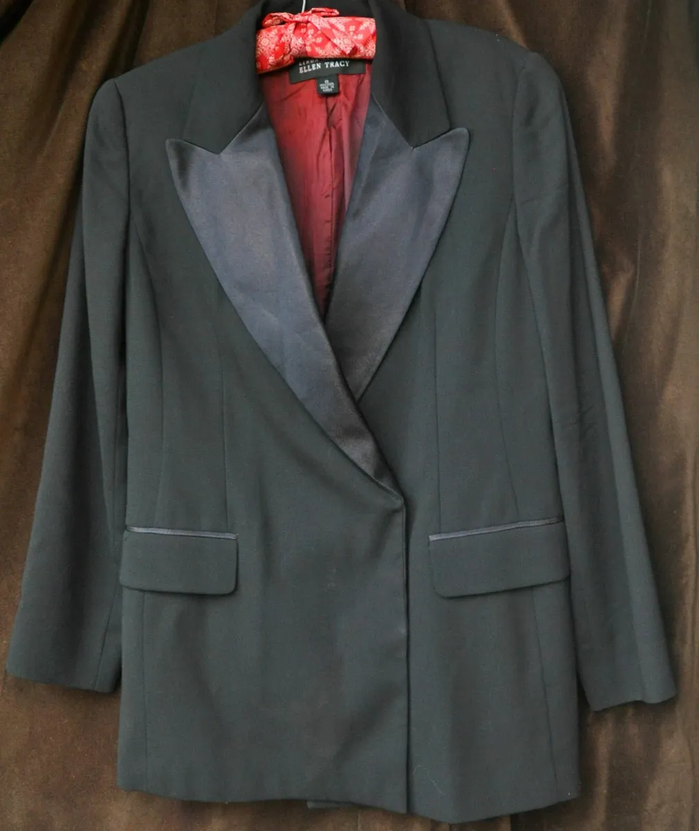 Ellen Tracy Ladies Black Wool Dress Tuxedo Jacket - Image 1