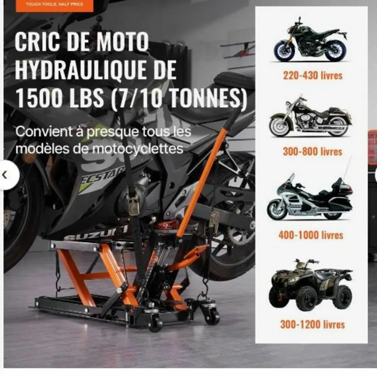 Motorcycle Hydraulic Pump Jack 680.4 kg - Image 3