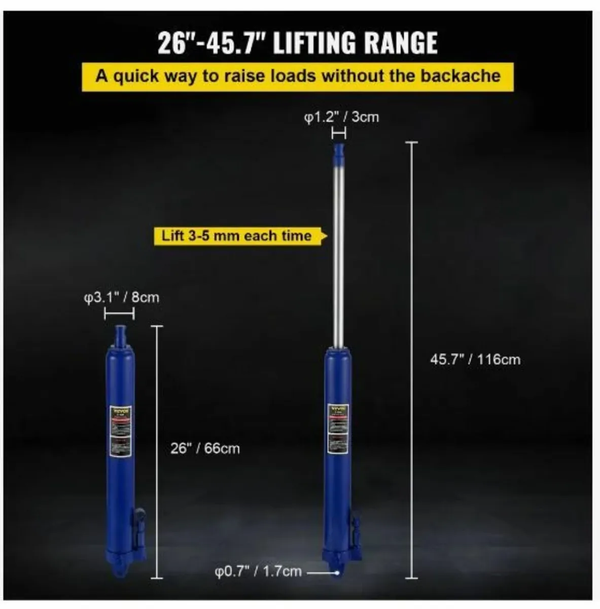 Hydraulic Long Ram Jack, 8 Tons/17363 lbs - Image 3