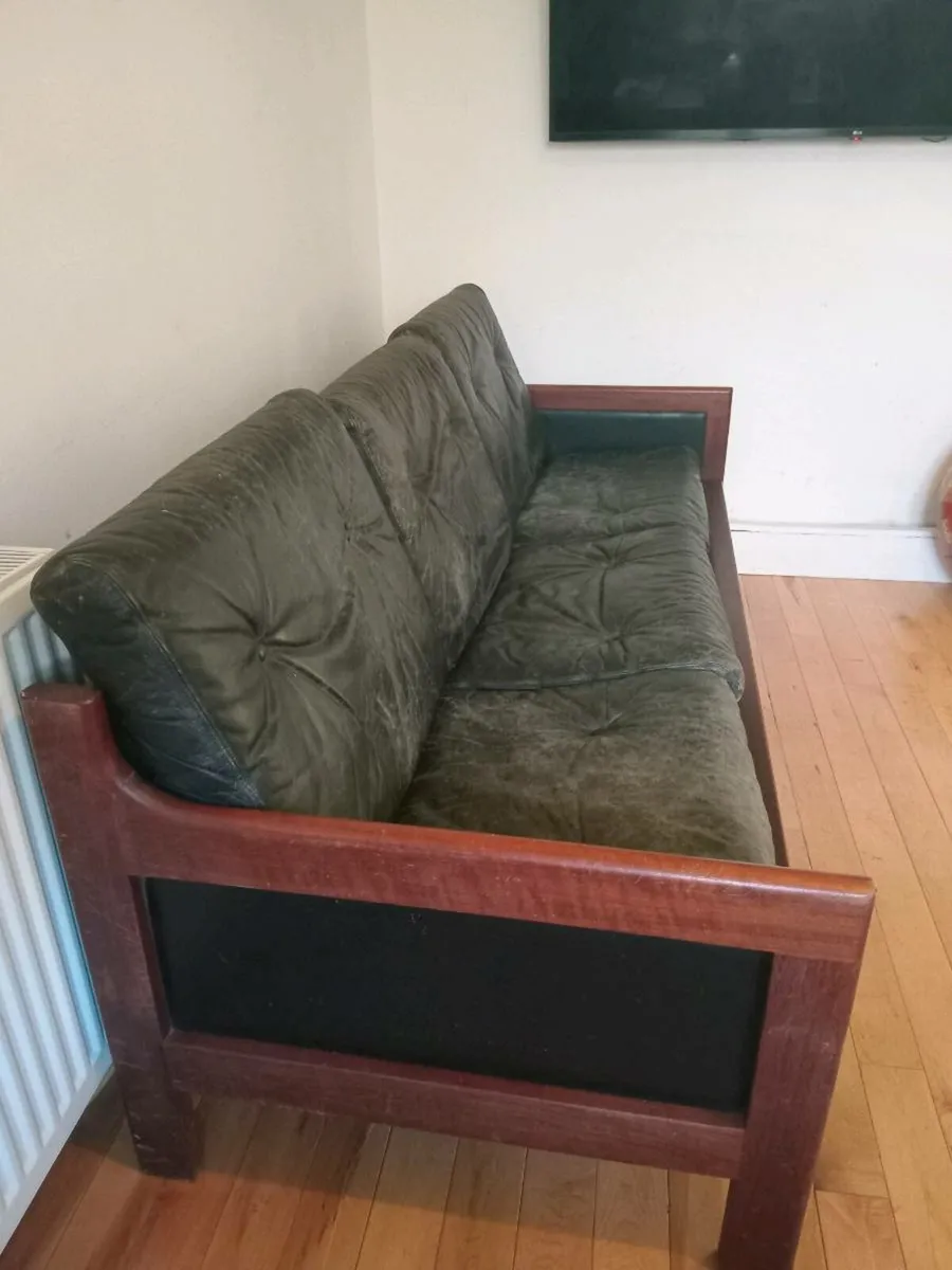 mid century modern danish teak and leather sofa - Image 3