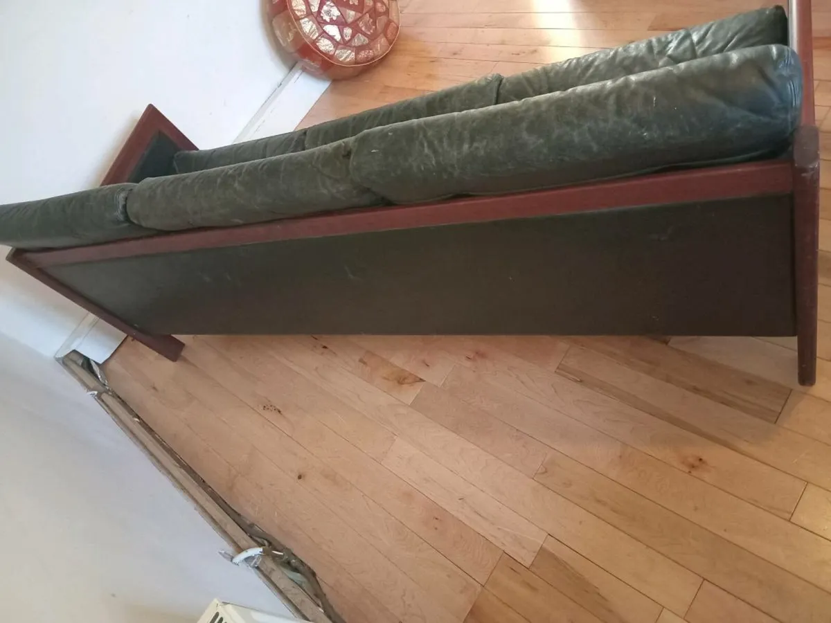 mid century modern danish teak and leather sofa - Image 4