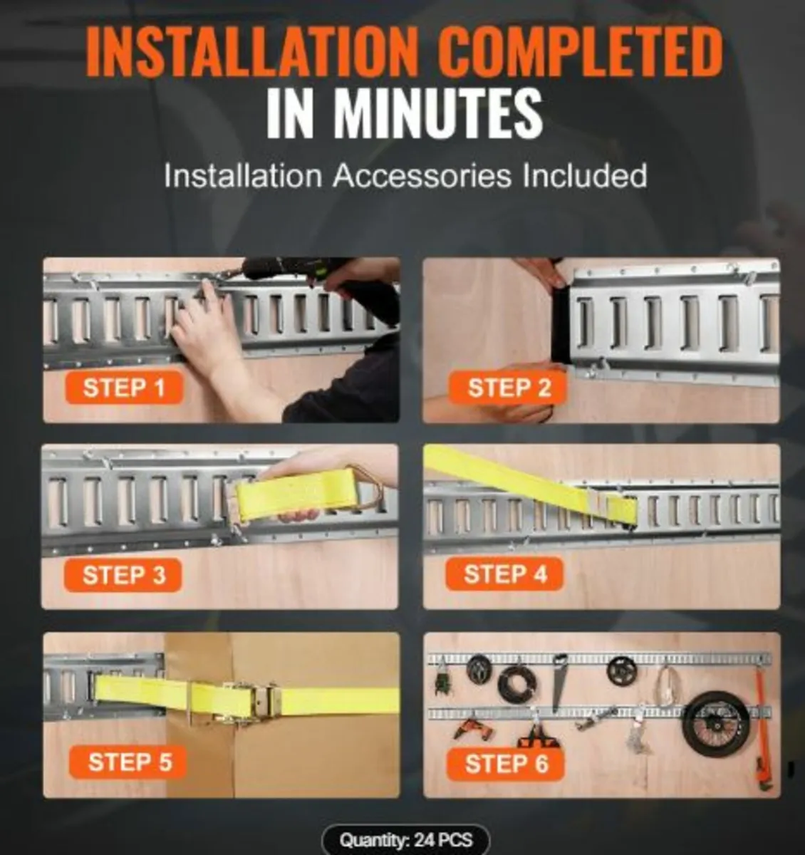 E Track Tie-Down Rail Kit, 24PCS 5' E-Tracks Set - Image 4