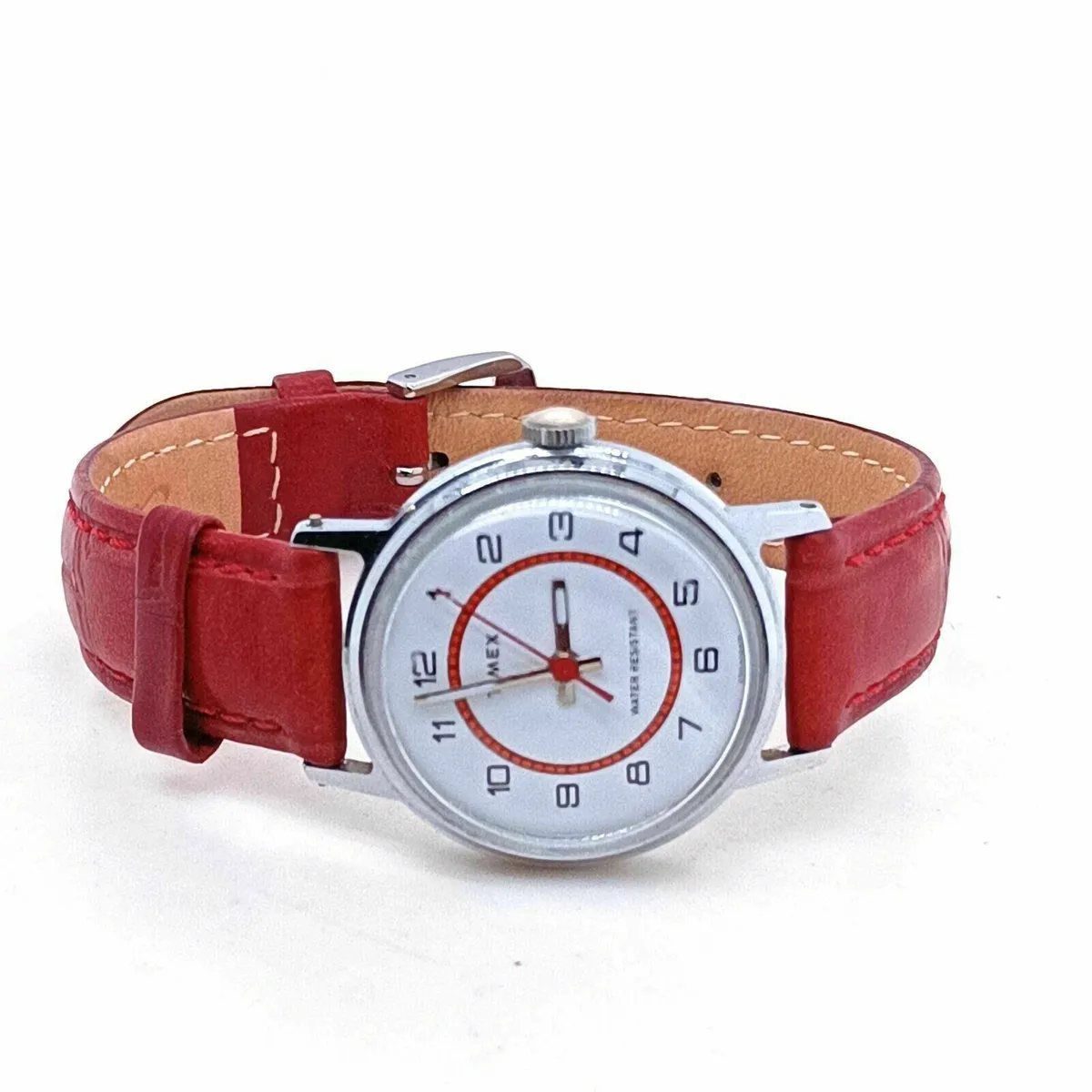 Timex Vintage Watch , Red Leather Strap - Image 1