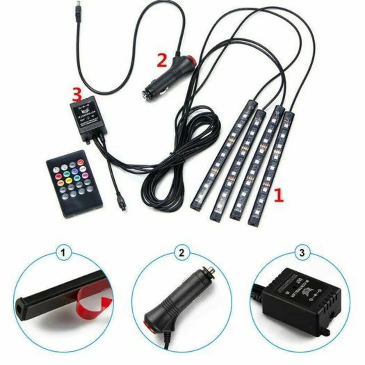12V car interior RGB 7 colours LED strip light ent - Image 2