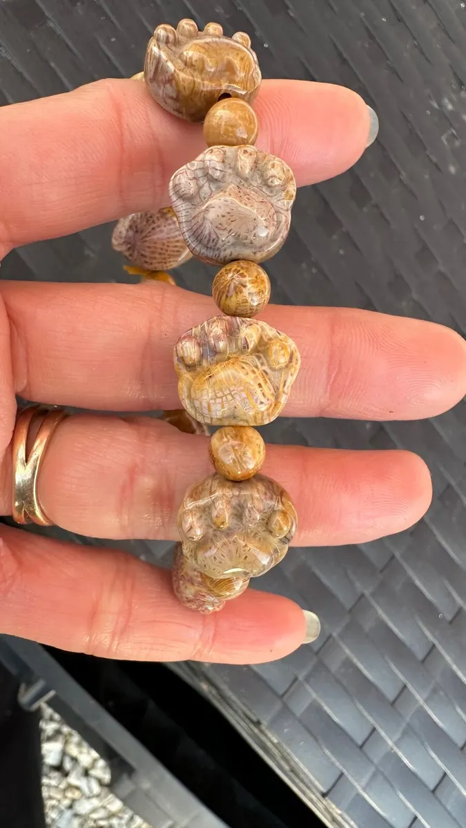 Paw carved - Natural fossil coral bracelet - Image 1