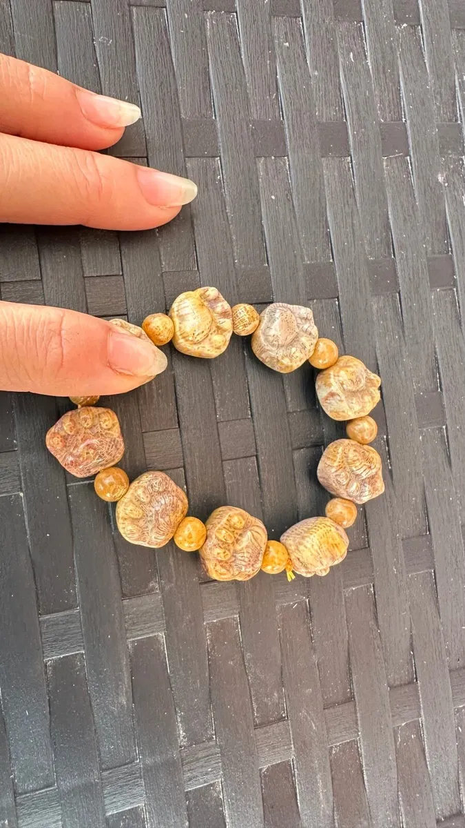 Paw carved - Natural fossil coral bracelet - Image 2