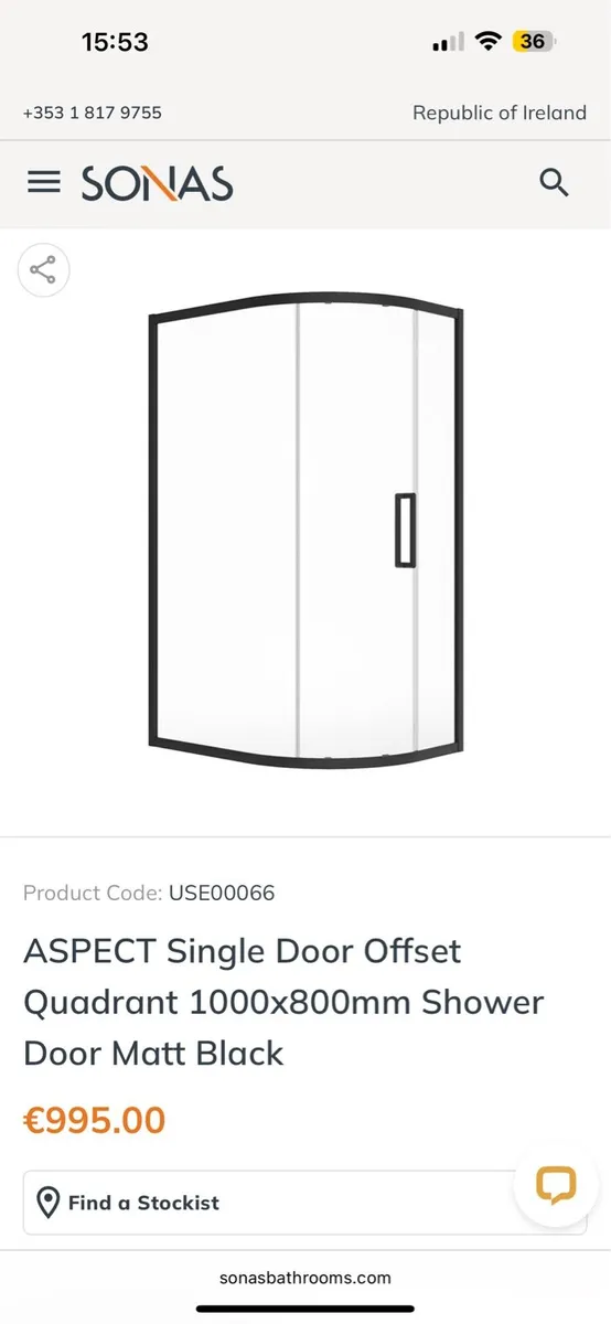 Sonas 1000x800 Quadrant Shower Door Matt Blackout - Image 3