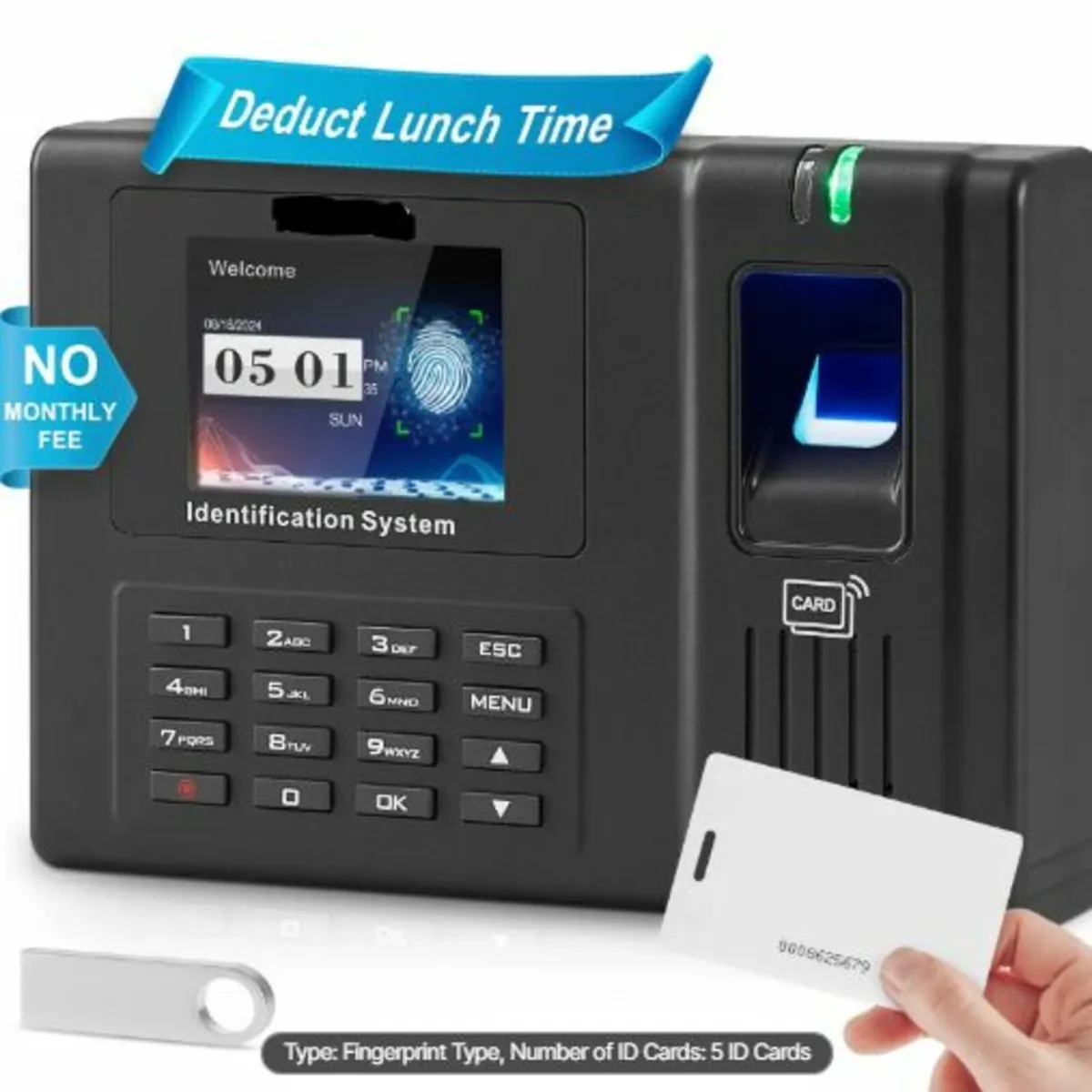 Time Clock,Employee Attendance Machine with Finger - Image 1