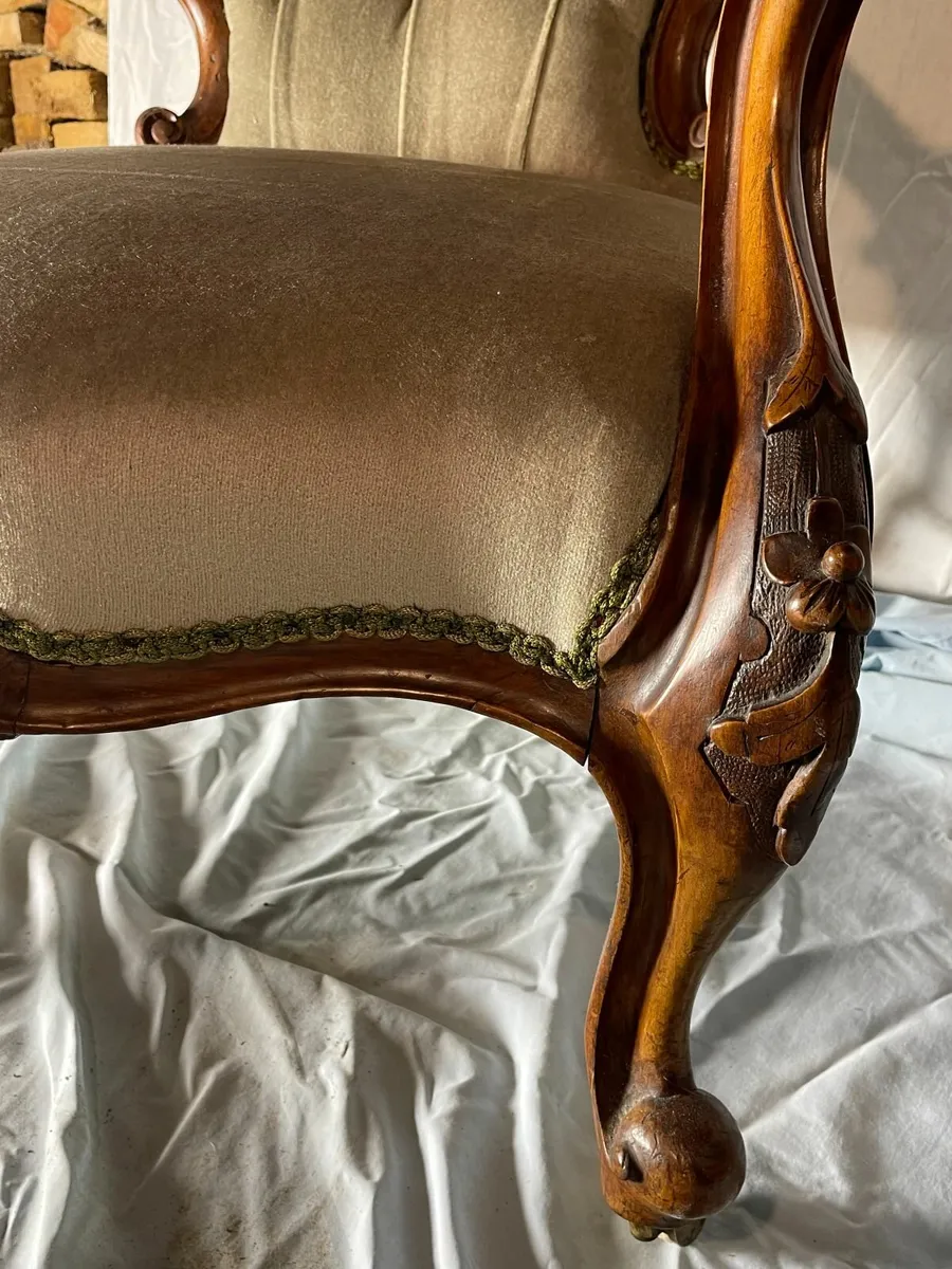 Edwardian Walnut Gentleman's Armchair. - Image 3