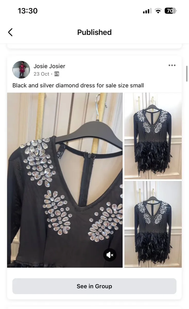 Dress black feather diamonte - Image 2