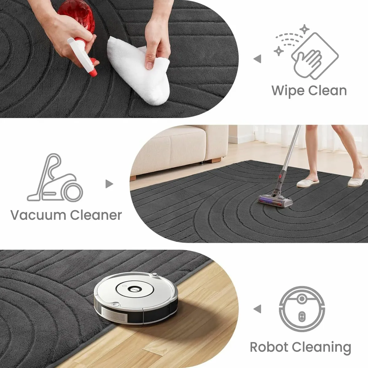 Living Room Bedroom 200x300cm Grey Rugs Washable - Image 4