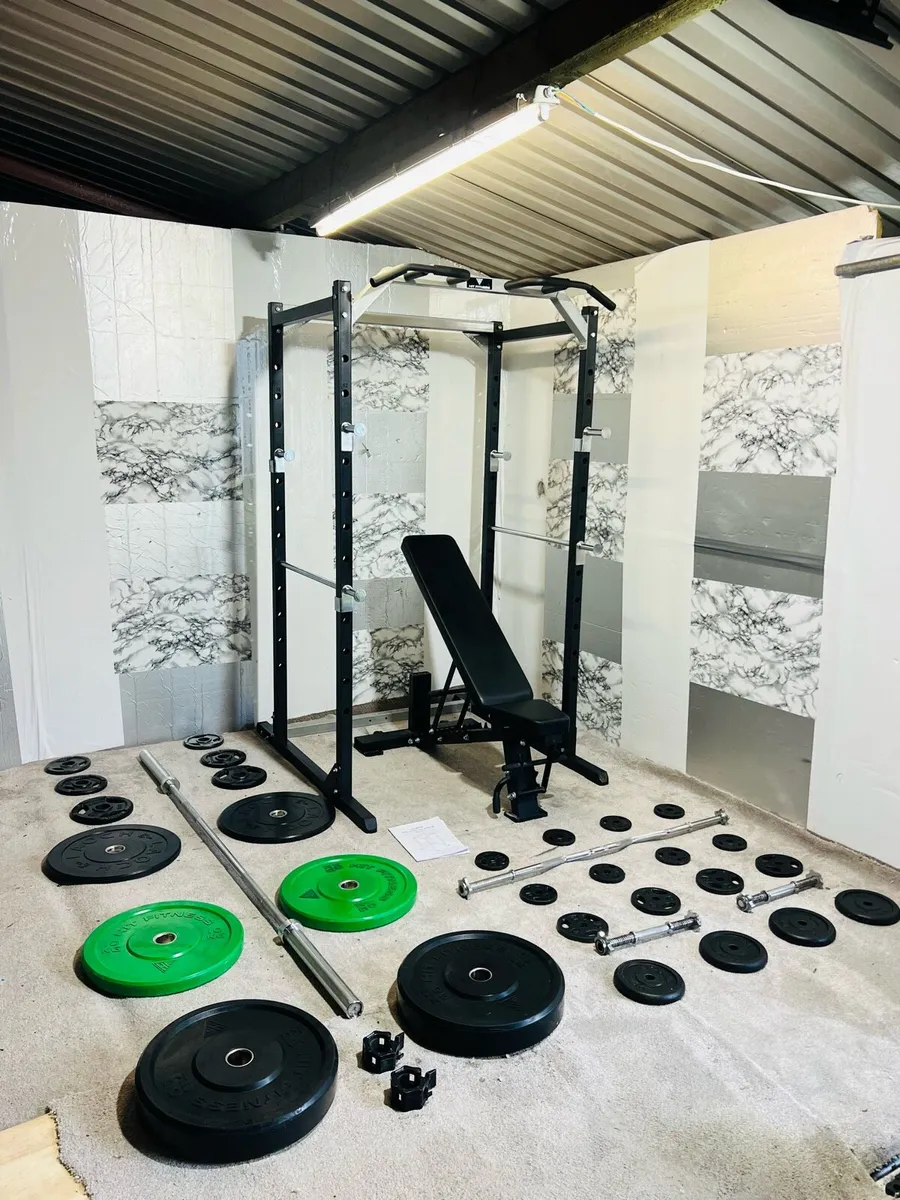 COMPLETE HOME GYM RACK BENCH BARBELL DUMBBELLS - Image 2