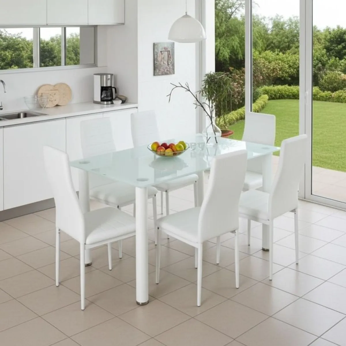 Festive Special! 6 Faux Leather Chairs + Glass Table - Image 2