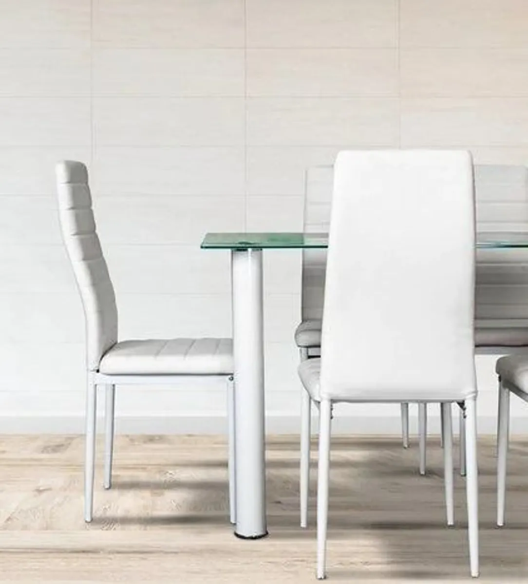 Festive Special! 6 Faux Leather Chairs + Glass Table - Image 4