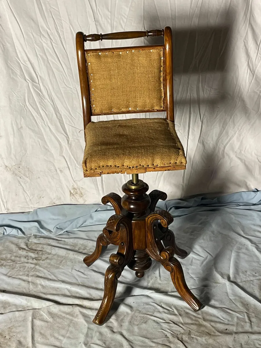 Victorian Walnut Adjustable Piano Chair - Image 1
