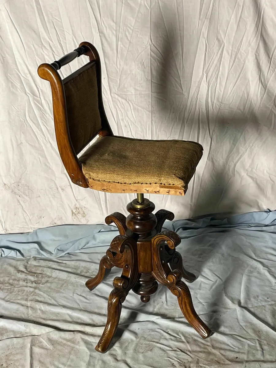 Victorian Walnut Adjustable Piano Chair - Image 2