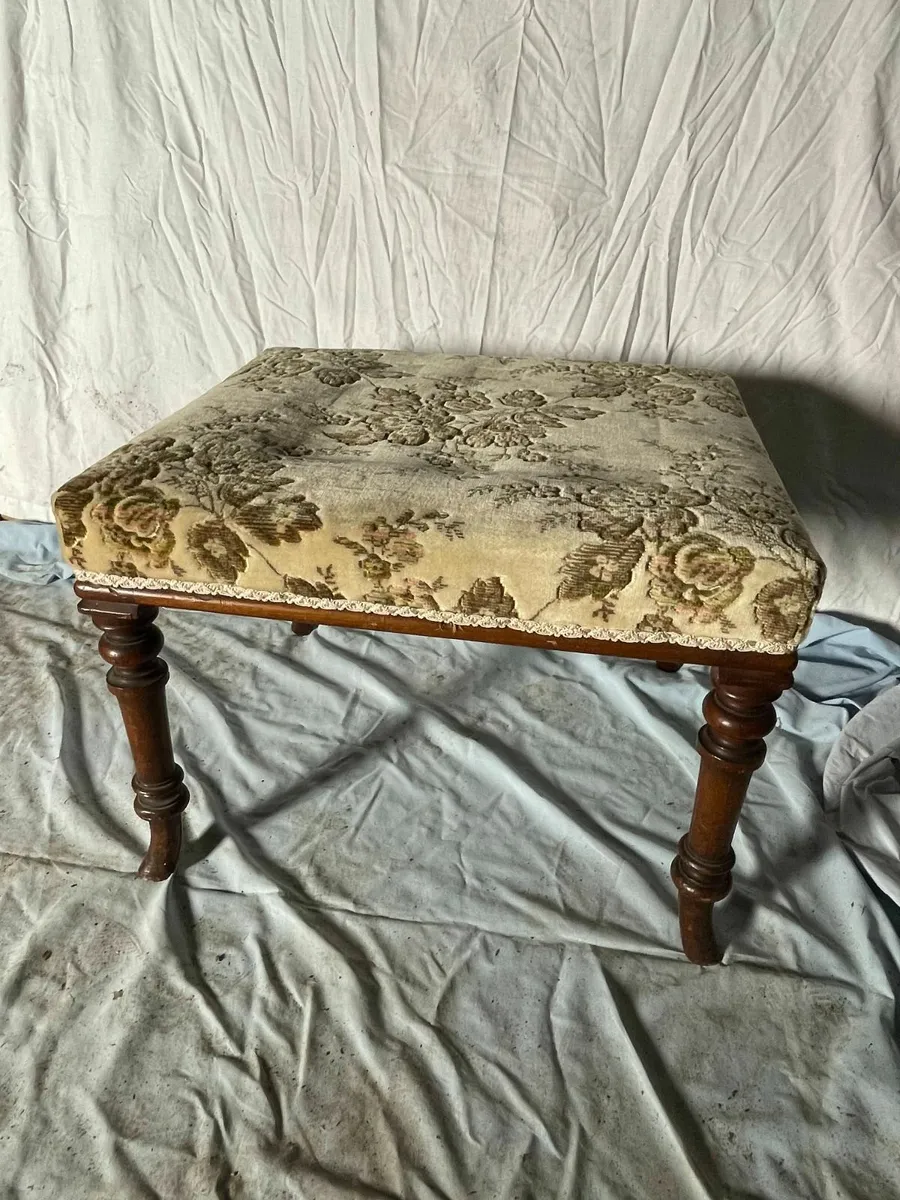 Antique Mahogany Upholstered Footstool - Image 1