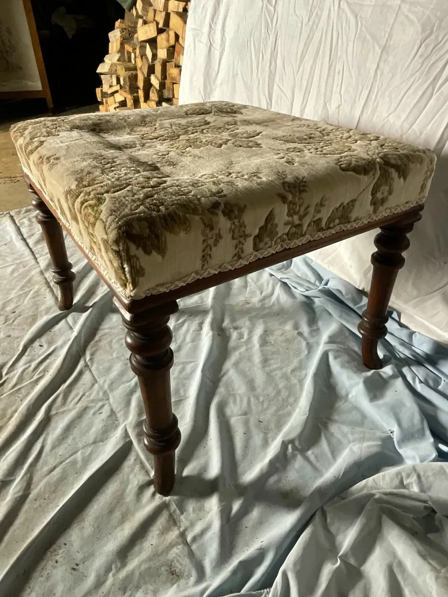 Antique Mahogany Upholstered Footstool - Image 2