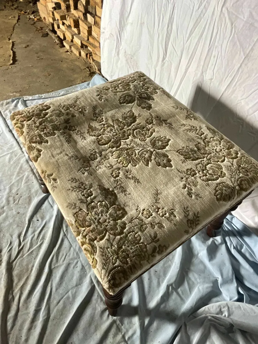 Antique Mahogany Upholstered Footstool - Image 3