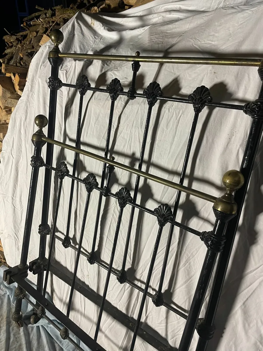 Antique Cast Iron & Brass Bed Frame - Image 3