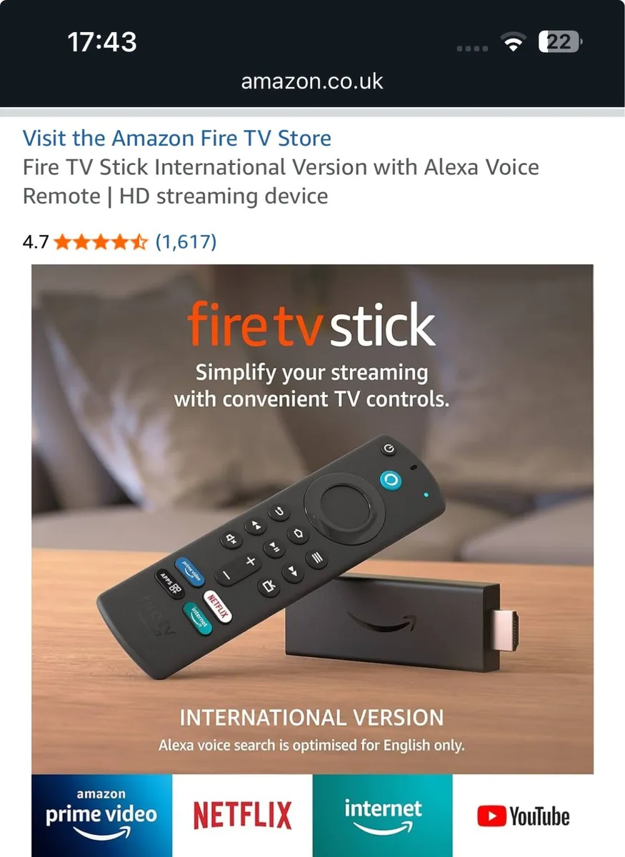 Fire stick hd with remote and power - Image 1
