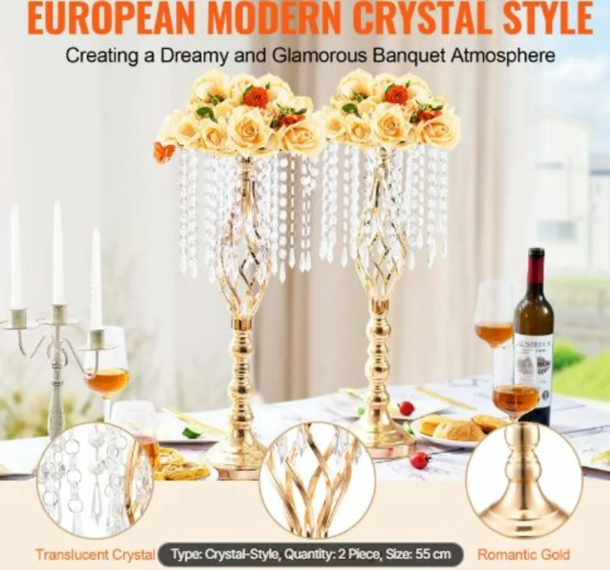 2PCS 55cm/21.65”Tall Crystal Wedding Flower Stand - Image 2