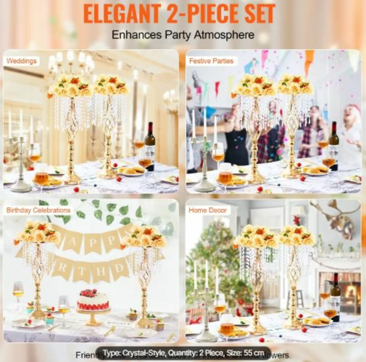 2PCS 55cm/21.65”Tall Crystal Wedding Flower Stand - Image 3