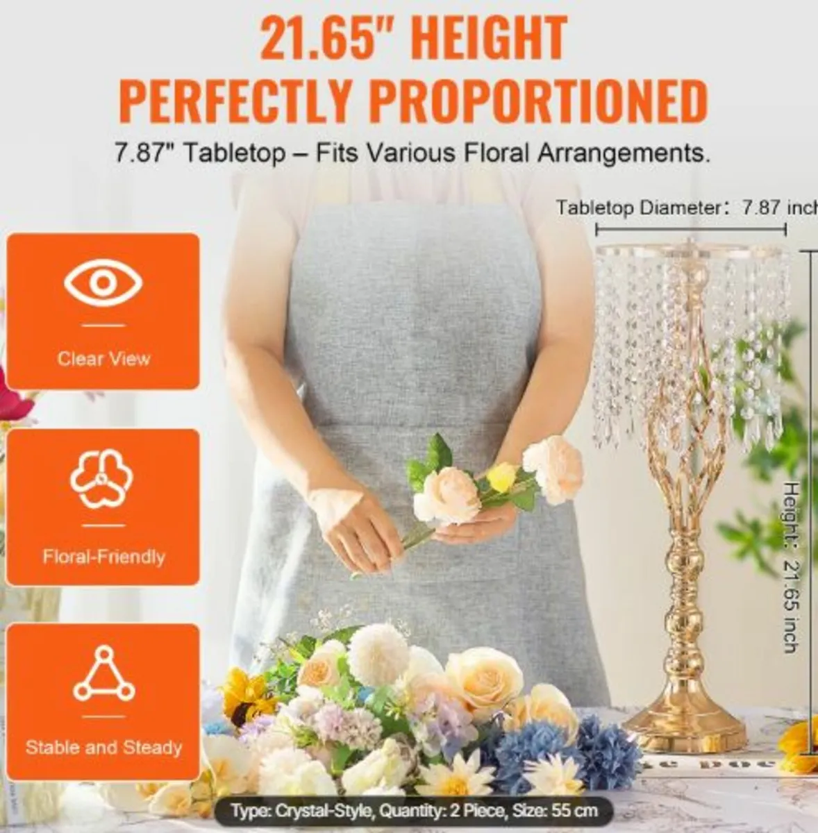 2PCS 55cm/21.65”Tall Crystal Wedding Flower Stand - Image 4