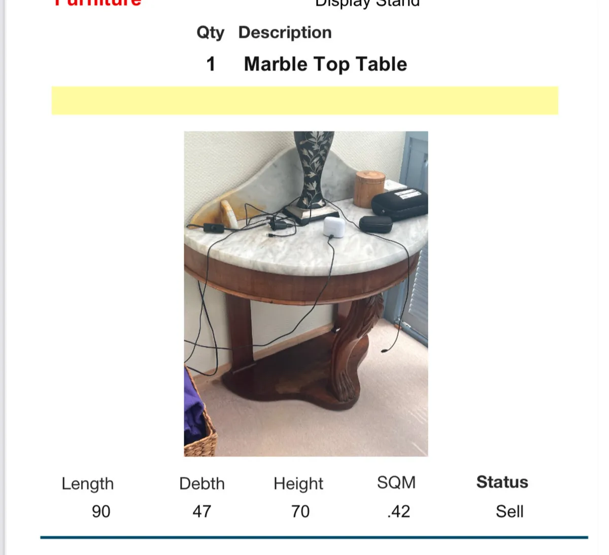 Marble top console table