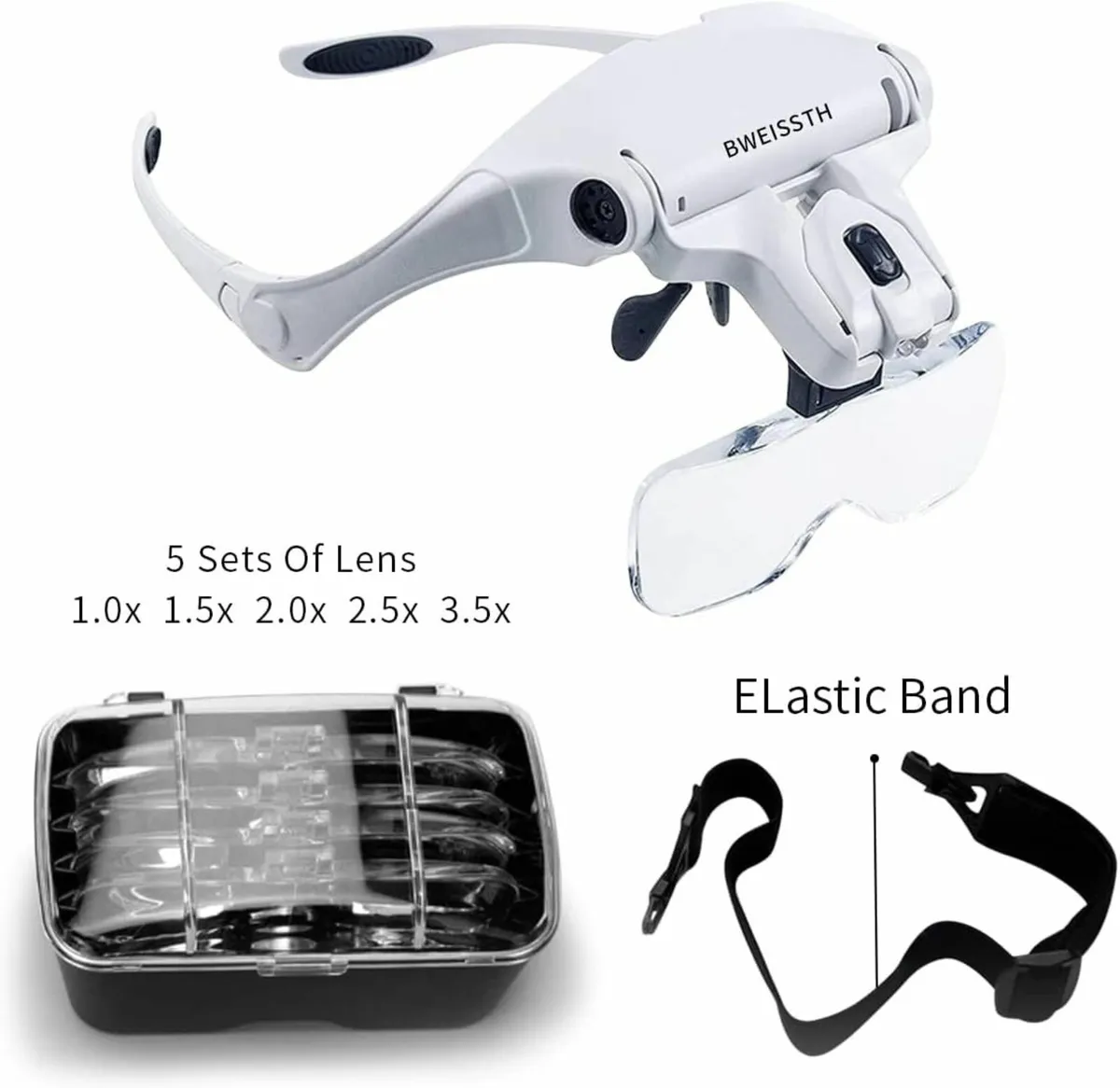 Head Mount Magnifier, Bweissth Lighted Magnifying