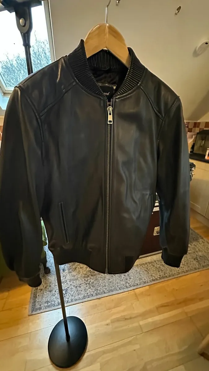 Mens Leather Bomber Jacket Black by Ashwood Size s - Image 2