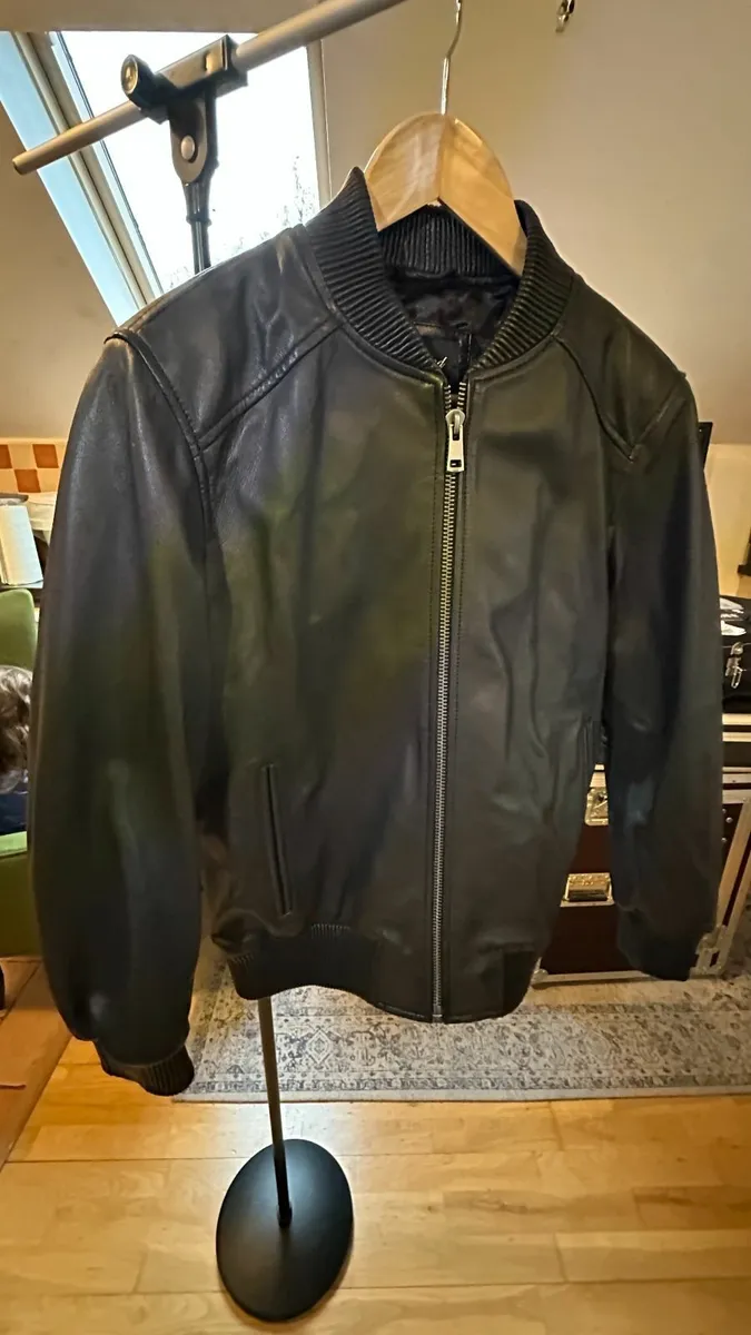 Mens Leather Bomber Jacket Black by Ashwood Size s - Image 3