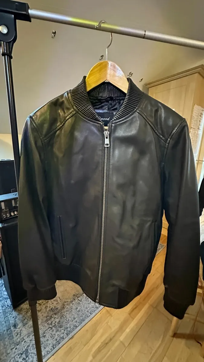 Mens Leather Bomber Jacket Black by Ashwood Size s - Image 4