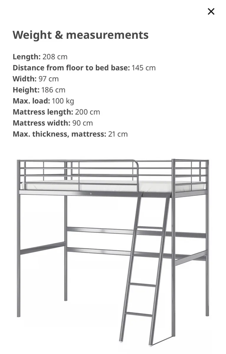 IKEA Svarta loft bed with desk (mattress included) - Image 2