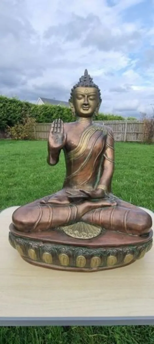 Old large brass and copper Buddha statue - Image 1