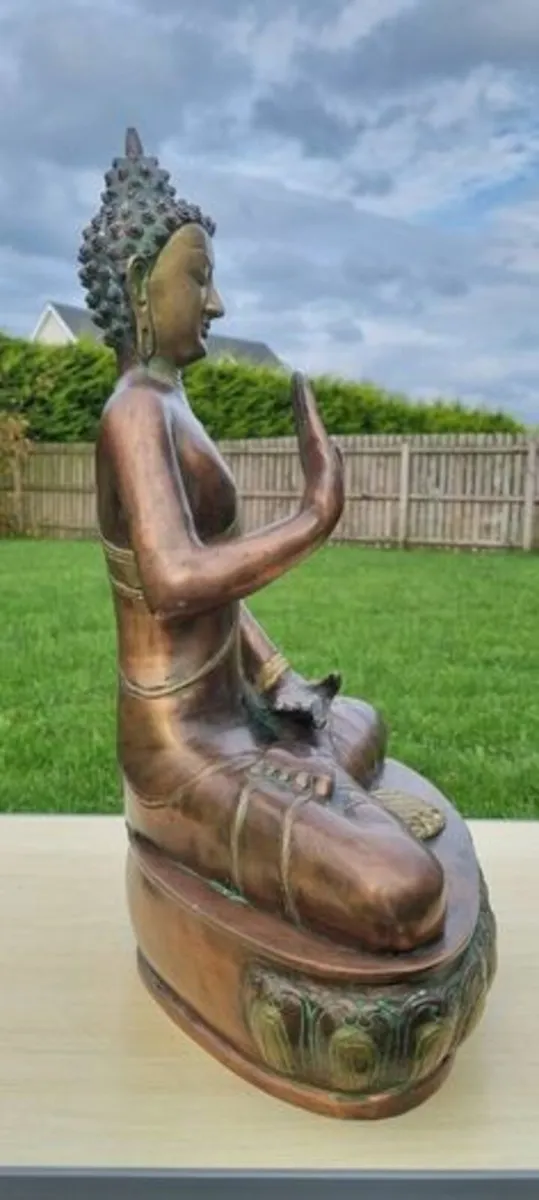 Old large brass and copper Buddha statue - Image 3