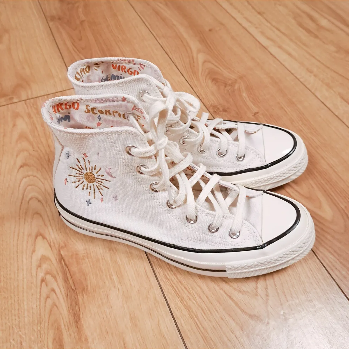 Converse White High Top Embroidered Trainers 5UK - Image 1