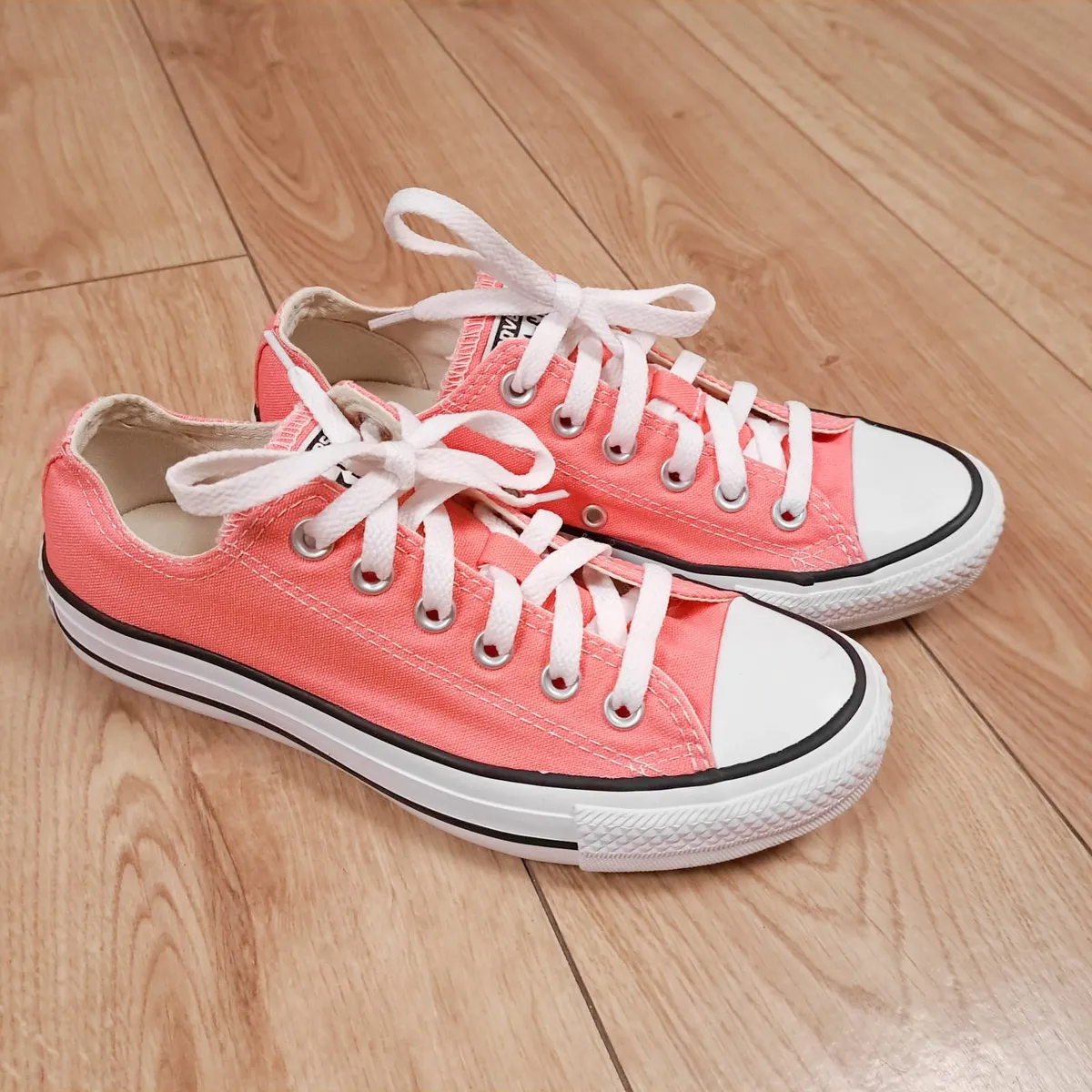 Converse Pink Orange Low Top Canvas Trainers 5UK - Image 1