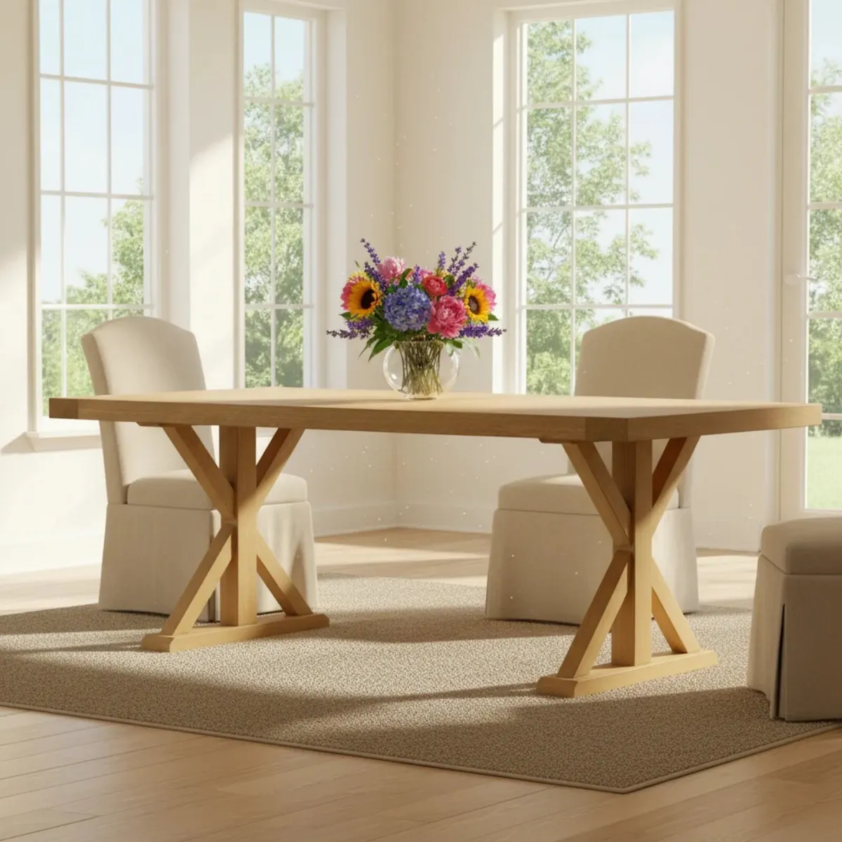 Large Oak Dining Table X-Leg 200cm New - Image 1