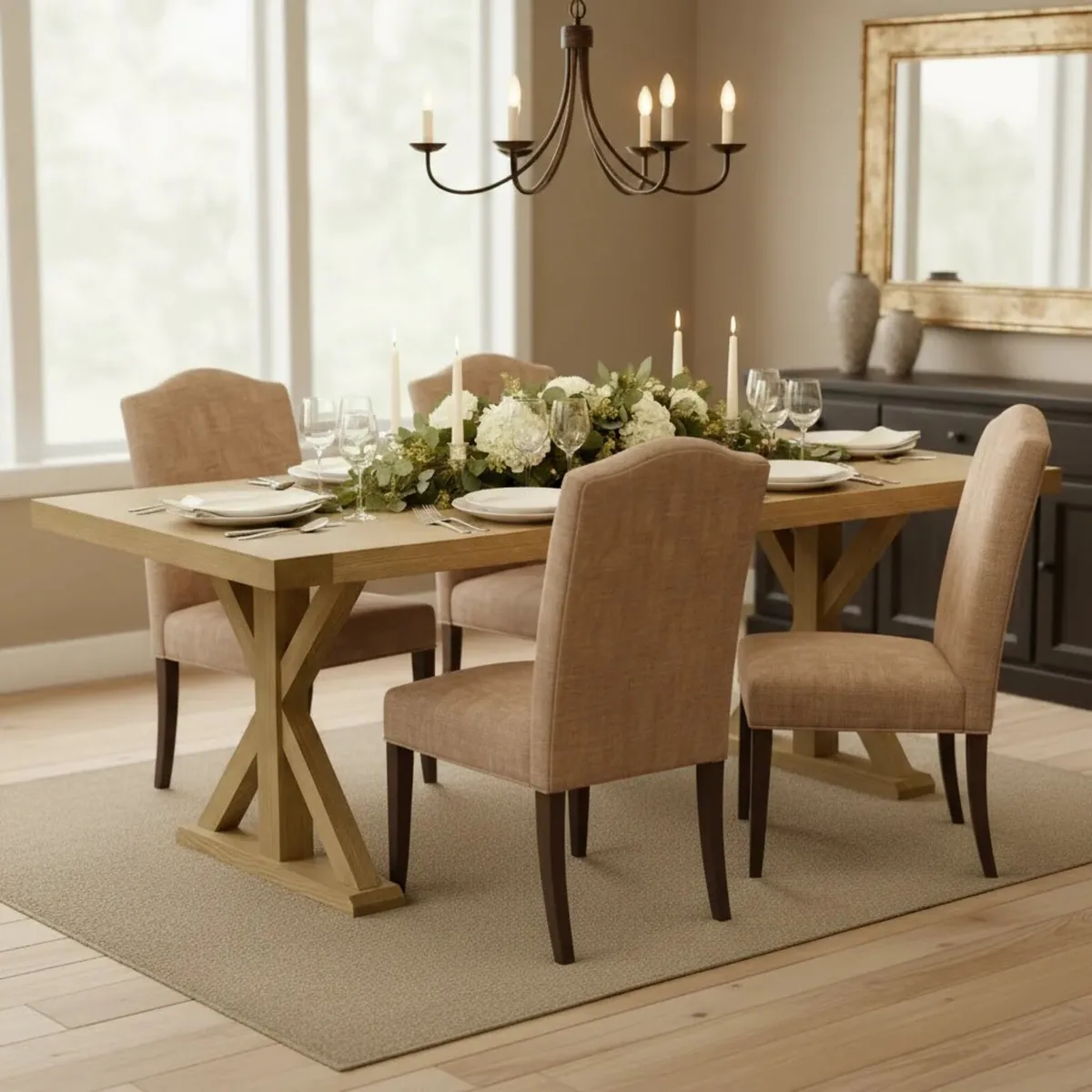 Large Oak Dining Table X-Leg 200cm New - Image 2