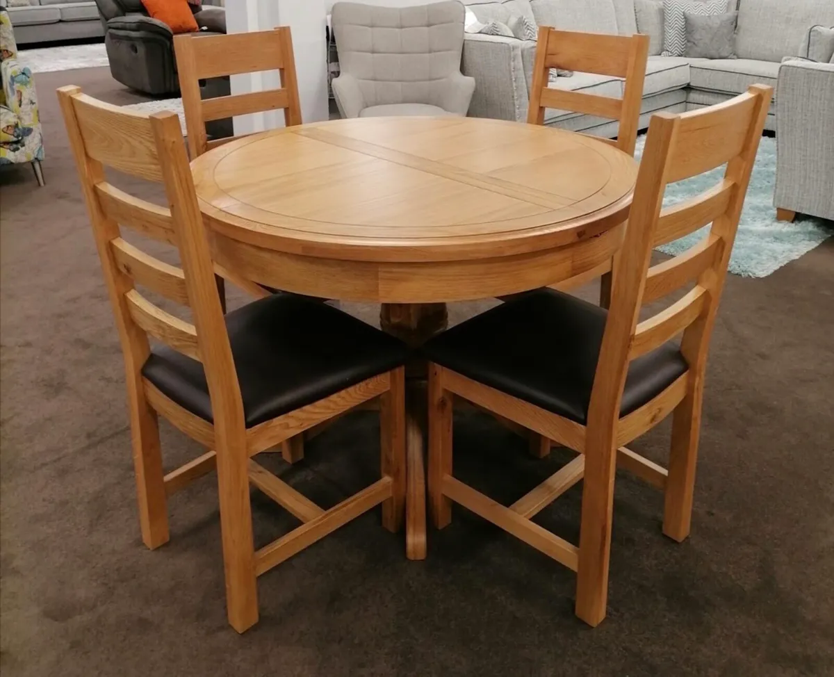 Oak Extendable Round Dining Table, New - Image 2