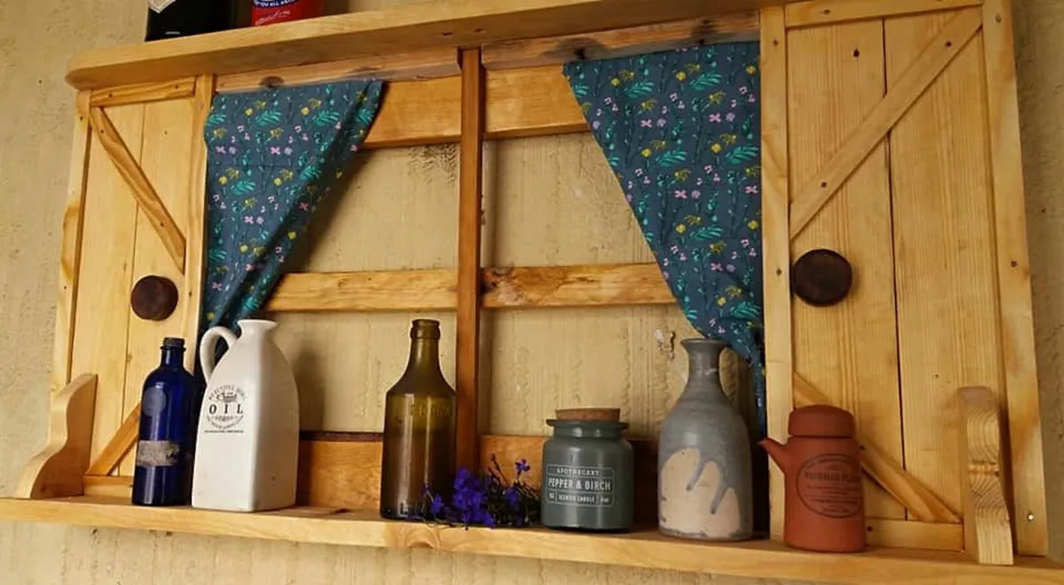 Rustic floating window shutter shelf - Image 1