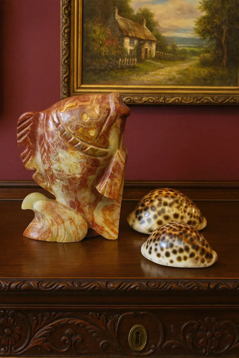 Antique  vintage FISH SCULPTURE marble ornament - Image 1