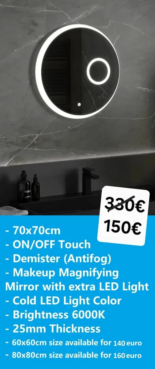 LED Bathroom Mirror Antifog 70cm - Image 2