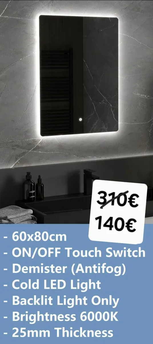 LED Bathroom Mirror 60x80cm Antifog Defogger - Image 1