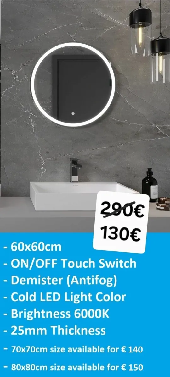 LED Bathroom Mirror 60cm Round - Image 1