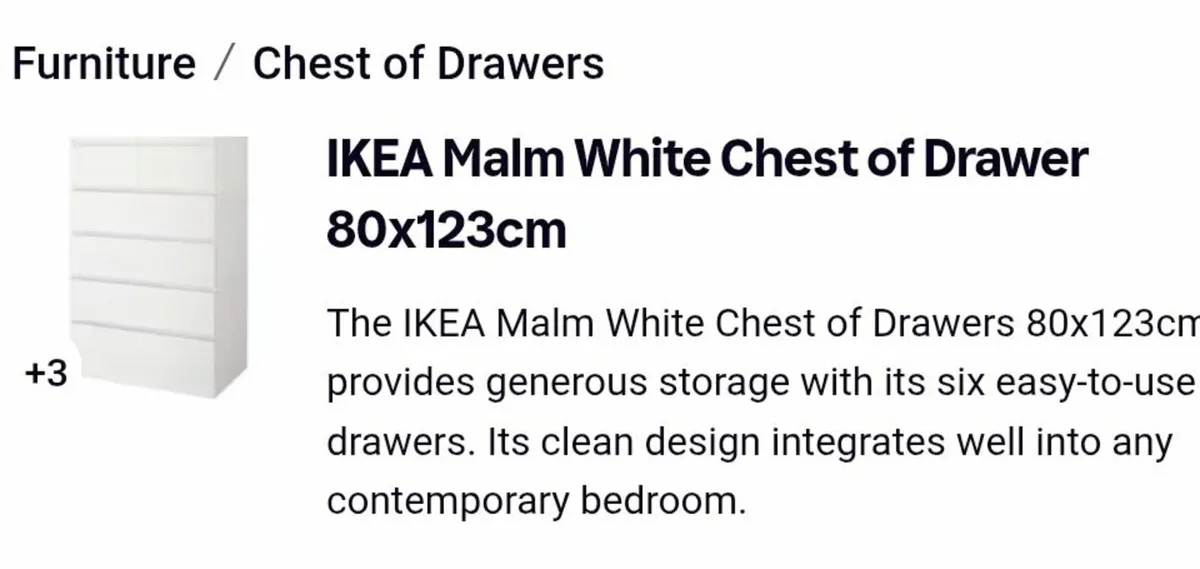 IKEA Malm White Chest of Drawer 80x123cm - Image 1