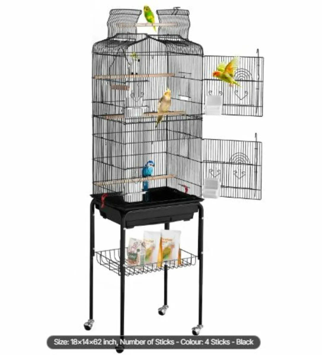 Large Bird Cage, 62 in, Open Top Parakeet Cage - Image 1